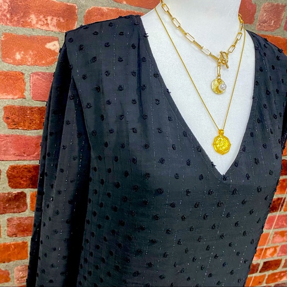 Black Metallic Swiss Dot Babydoll Dress - Picture 13 of 16